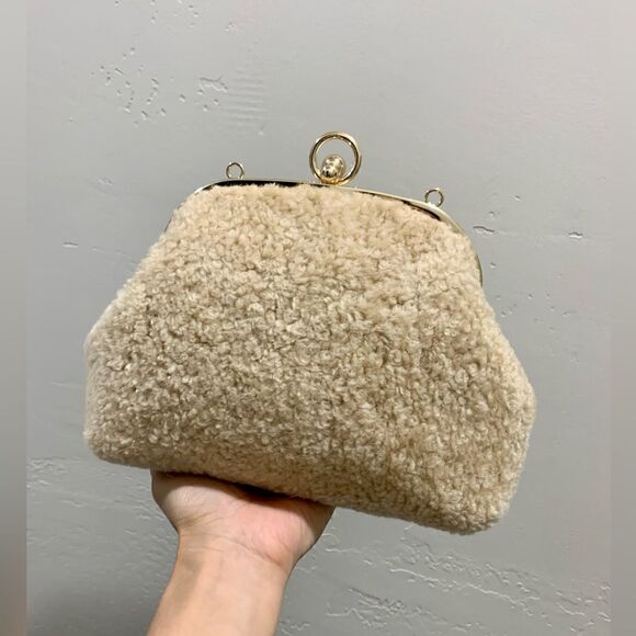 Handmade Genuine Shearling Leather Kisslock Wristlet/Shoulder Bag/Crossbody - Picture 5 of 16